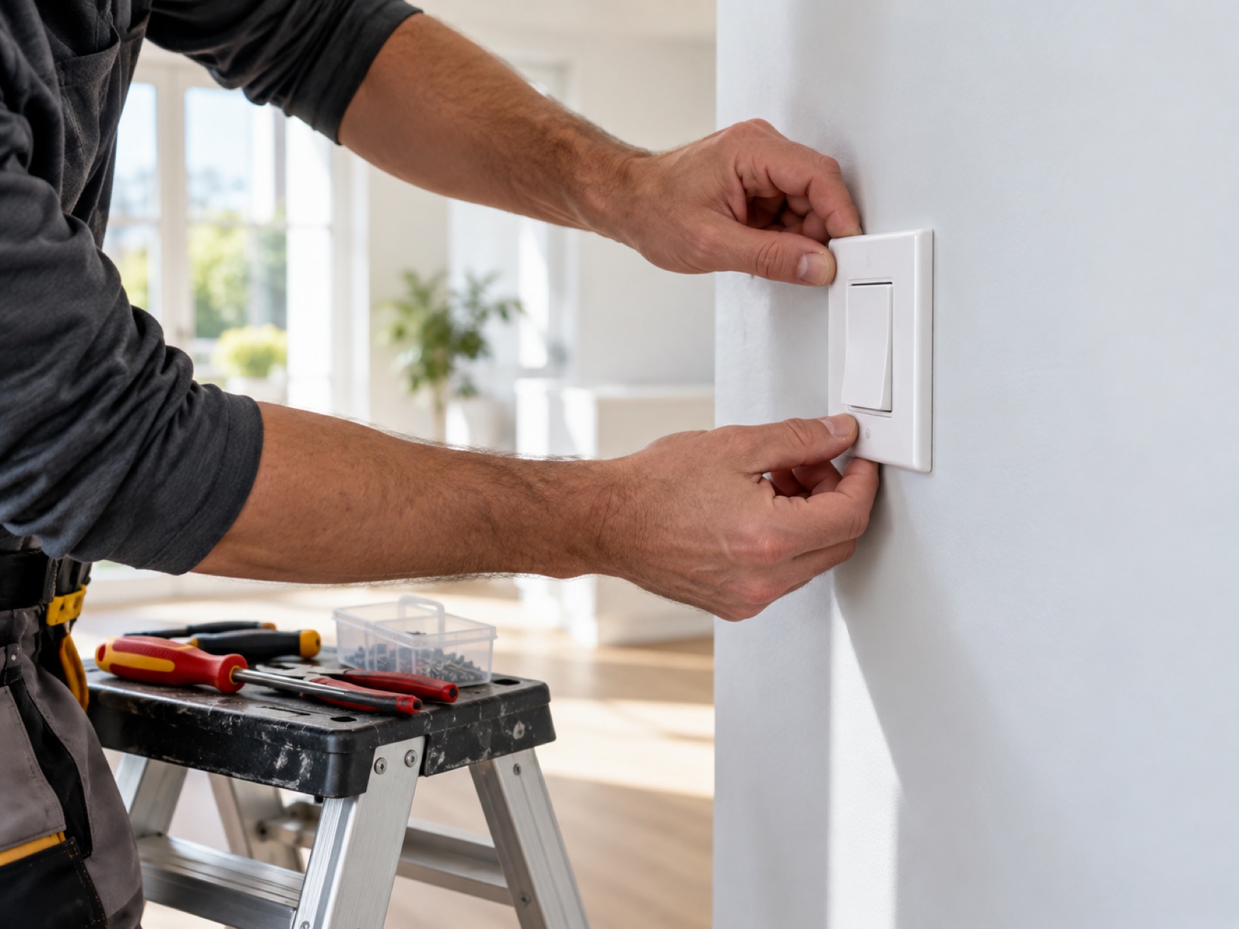 Electrician fitting a light switch